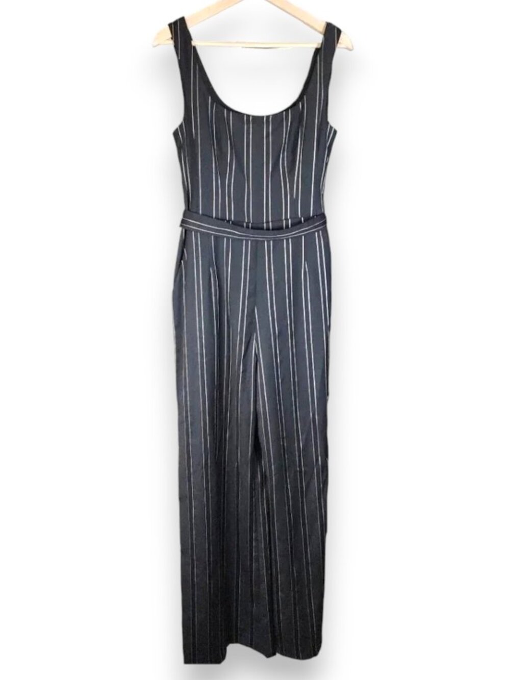 Nanette Lepore Metallic Pinstripe Wide Leg Jumpsuit Black Gold Size 6
